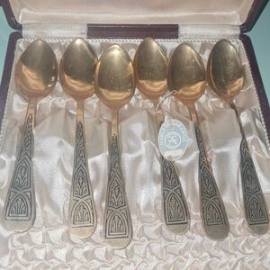 Set of 6 Mid 29th Century Vermeil Spanish Alpaca Silver Demitasse Spoons